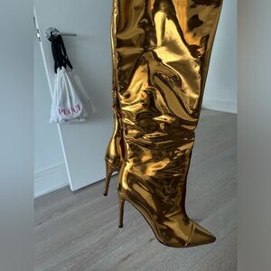 Gold Almost Knee High Boots